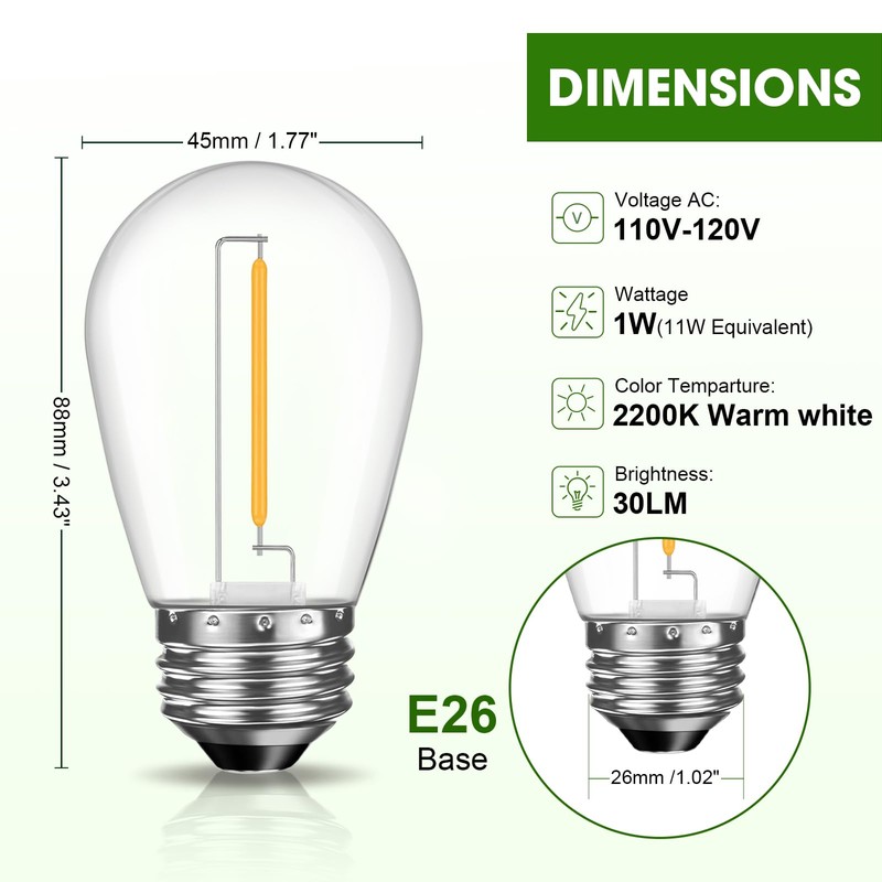 GvvooHome LED S14 Replacement Light Bulbs for Outdoor String Lights,