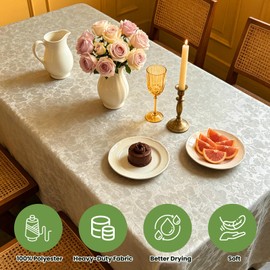 Woven Floral Jacquard Tablecloth 60 x 84 Inches Warm Taupe