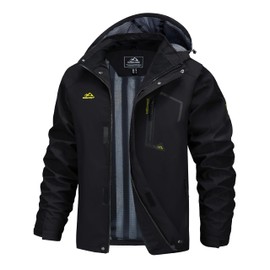 MAGCOMSEN Rain Jacket Men Lightweight Waterproof Windbreaker Winter Outdoor Jackets Climbing Quick Dry Raincoat Hood Black, XXL