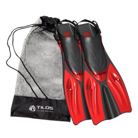 Tilos Getaway Large Open Heel Snorkeling Fins - Travel-Friendly, Adjustable Flippers for Wide Feet (Red, S/M (4.5 - 8.5))