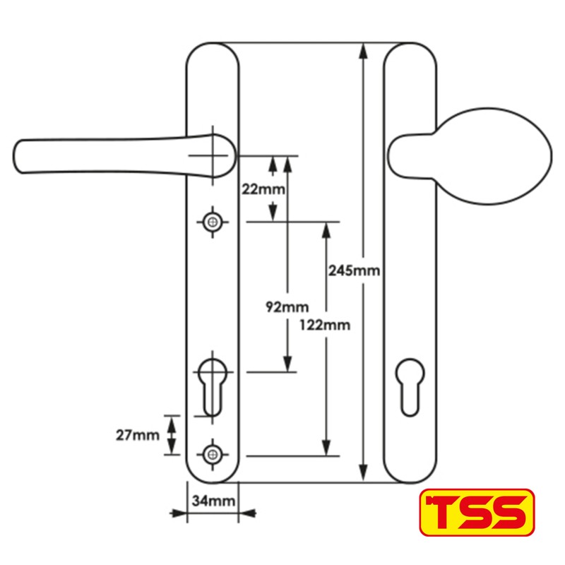 TSS White UPVC Door Handle Pair Set, Sprung, 92mm PZ