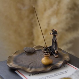 Frog-Vase Incense Holder,Rust-Glazed Rotus Ceramic Insence Stick Holder,Alloy Meditation Frog＆Mini Vase Ornament for Yoga/Meditation/Zen/Mindfulness (Large)