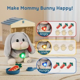 TOP BRIGHT Realistic Bunny Toys for Kids, Bunny Stuffed Animal with Sounds & Light, Interactive Robot Rabbit Toy, Pretend Play Toys for Girls, Easter Basket Stuffers Birthday Gift for Kids Ages 3+