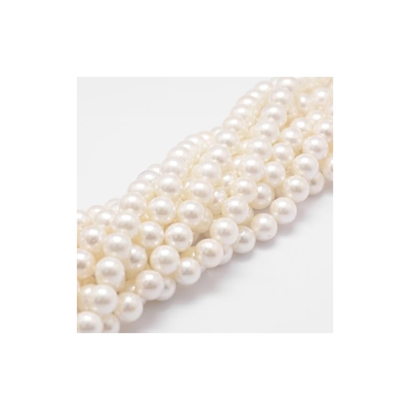 Ornazy 5 Strand 10mm White Shell Pearl Beads Round Loose