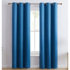 HLC.ME Laurance Full Shaded Short Blackout Curtains - Thermal Insulation Light Blocking Home Theater Grommet Energy Smart Window Drapery Curtains, Set of 2 (Sapphire Teal Blue, 42 W x 54 L)