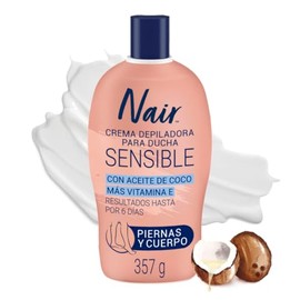 Nair Crema Depiladora para Ducha Piel Sensible 357 g. Marca Probada por Dermatólogos con Aceite de Coco, Piel Suave y Tersa hasta por 6 Días