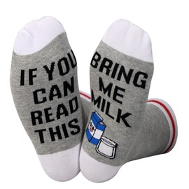 ZJXHPO Milk Lover Socks If You Can Read This Bring Me Milk Novelty Socks Gag Gift Milk Crew Sock Vegan Sock Vegetarian Gift (C-Read Milk)