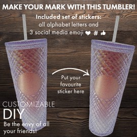 Nadia's Little Treasures Jewelled Plastic Tumbler Cup - Plastic Double Walled Cold Cup for iced Coffee, Water, Slush or Smoothies, Your Home Cinema Cup (Pink Glitter)