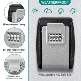 Faneam Waterproof Key Safe with Number Code, Outdoor Key Safe, Large Wall Mounted Key Safe with Combination Code, Key Box, Safe with Combination Lock, Key Box, Car Safe House