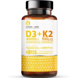 HOWARD & JAMES Vitamin D3 4000iu Plus Vitamin K2 100ug 120 High Strength Vegetarian Tablets