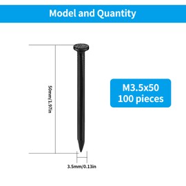 Pack of 100 Steel Nails Set, Nails, Nails Wall, Concrete Nails for Concrete Walls, Steel Nails for Picture Nails, Black, 50 mm Long Nails, Picture Hanging for Crafts Picture Frames (50 mm, Black)