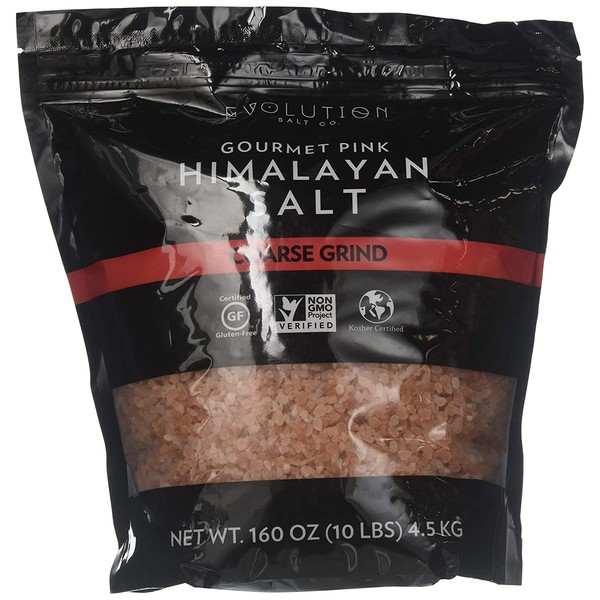 Evolution Salt Himalayan Gourmet Pink Salt, 100% Pure and Raw With 84 Trace Elements and Minerals. All Natural, Healthy, Kosher, and Non-GMO, 10lb, Coarse Grind