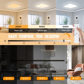 Yexati LED Ceiling Light Dimmable, 24W 3200LM 13 RGB Color Changing Bathroom Light 3000-6500K with Remote Control, Timer & Memory, IP54 Waterproof 30CM Square Flush Ceiling Lamp for Kitchen Bedroom Hallway