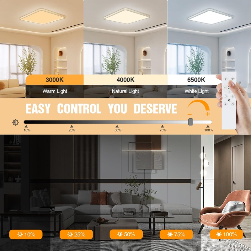 Yexati LED Ceiling Light Dimmable, 24W 3200LM 13 RGB Color