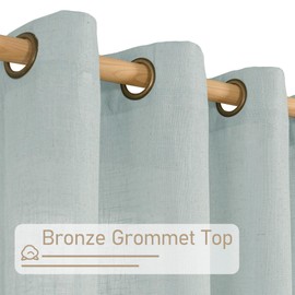 LAMIT Semi Sheer Linen Curtains 54 Inch Length 2 Panels, Greyish Blue Light Filtering Panels Bronze Grommet Neutral Drapes for Bedroom/Window/Dining Room, 52 x 54 Inch