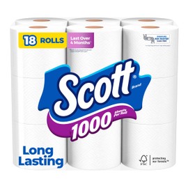 Scott Scott 1000 Toilet Paper, 18 Rolls, Septic-Safe, 1-Ply Toilet Tissue