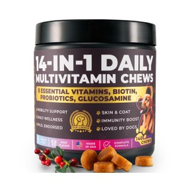 Pup Choice Multivitamin Treats for Dogs - PhD Endorsed 8 Essential Vitamins, Biotin, Probiotics, GLucosamin - Daily Wellness, Immunity, Skin & Coat, Mobility 140 Treats - Beef Flavor - Made in USA