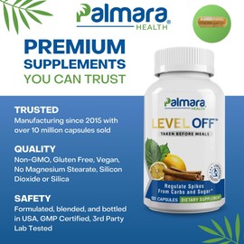 Palmara Health Level Off - Glucose Spike Reducing Formula for Carbs and Sugar 120 Capsules 60 Servings Vegan, Non-GMO, Gluten Free (1)