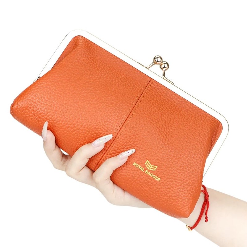 Royal Bagger RFID Kiss Lock Wallet, Solid Colour Multi-Card Slots