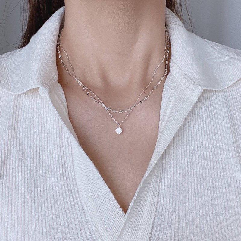 18k rose gold two-line necklace shining cutting chain silver necklace