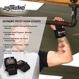 Professional Weightlifting Metal Hooks by Estremo - Heavy Duty Support for Enhanced Grip and Wrist Protection - Ideal for Powerlifting, Deadlifts, and Strength Training. (Black)