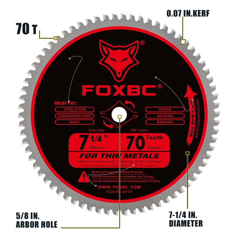 FOXBC 7-1/4 inch Circular Saw Blade Metal and Stainless Steel