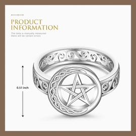 Talonior Pentacle Ring for Women Celtic Knot Moon Star Pentagram Ring Sterling Silver Witch Wiccan Pagan Promise Protection Amulet Jewelry Size 9