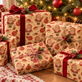 6-Sheet Christmas Wrapping Paper Set for Holiday Gifts – 70 × 50 cm Printed Kraft Paper, Style A for Festive Gift Packaging