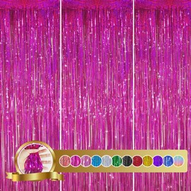 LIKAJON 3 Pack 3.3x8.2 Feet Rose Backdrop for Rose Party Decorations, Rose Metallic Tinsel Foil Fringe Curtains, Rose Fringe Backdrop for Graduation Baby Shower Gender Reveal Disco Party