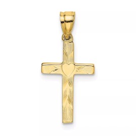 Unbranded 10K Yellow Gold Polished and Engraved Cross W/ Heart Center Pendant