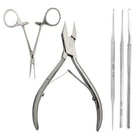 Kit Podólogo Aashta 1 Alicate, 1pinza Mosquito, 2 guiadores 1 cucharilla doble punta
