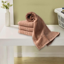 FLAROVAN Hand Towels Bathroom, Cotton Bath Towels Set of 4, Hand Towels Kitchen, Body Shower Towel for Hotel, Spa, Serviette a Main 16x28 (Brown)