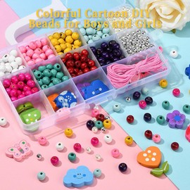 Bead Necklace Making Kit for Kids - Jewellery DIY Making Play Set for Child with Wooden Beads for Jewellery Arts and Crafts - Suitable for 3-8 Years Old Gifts