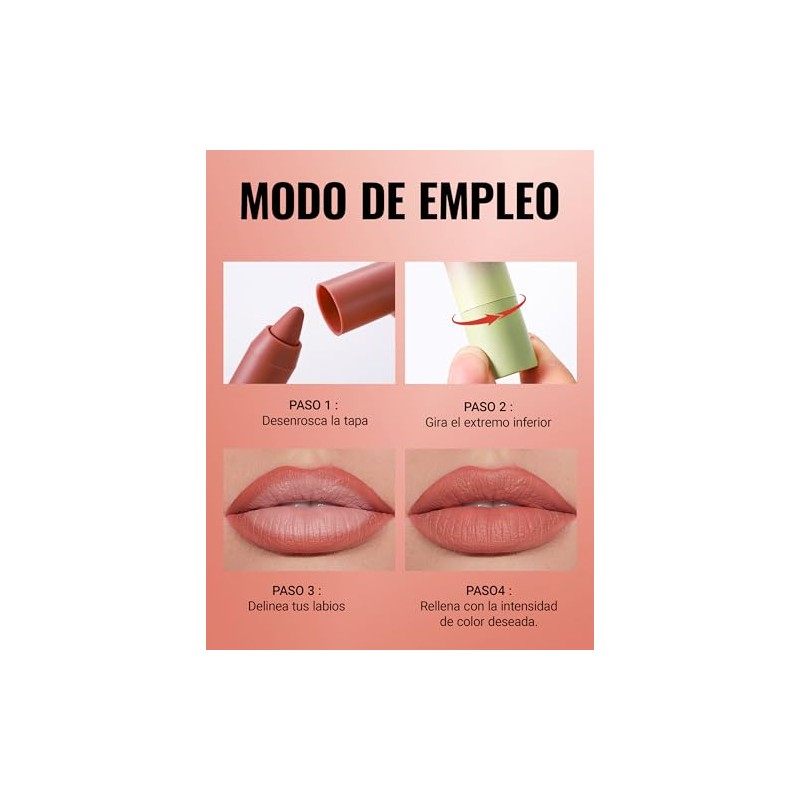 Erinde Lápiz Labial Mate, Delineador Labial Cremoso de Larga Duración,