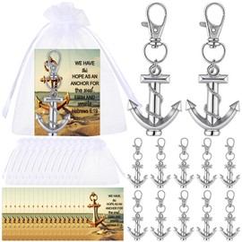 Equsion 50 Pcs Christian Anchor Keychain Bulk Religious Inspirational Scripture Card White Organza Bag Nautical Silver Keychain for Church Ocean Themed Party Father's Day Wedding Favor Decor Supplies