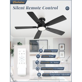 Fanbulous 46 inch Ceiling Fans with Lights, Flush Mount Ceiling Fan and Remote, Modern Low Profile, 3CCT 20W LED Light with 6-Speeds Quiet Reversible Motor, for Bedroom, Living Room, Apartment, Black
