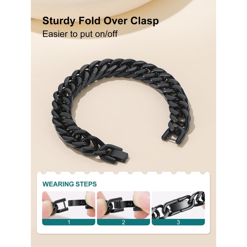 Supcare Black Mens Bracelet Always Remember 12mm Width 7.5 Inches