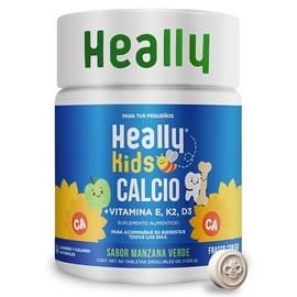 HEALLY Kids | Calcio + Vitamina D3 K2 y E Para Niños | 60 Tabletas Disolubles | Fórmula para niños en etapa de crecimiento | Vegano Con Sabores y Colo