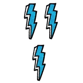 Umama Patch Set of 3 Mini Blue Lightning Bolt Rainy Cartoon Sticker Fabric Lightning Iron On Embroidery Patch Appliques Machine Embroidery Needle Craft Project Boy girl kid DIY,Mixedcolor,2.1X0.6inch