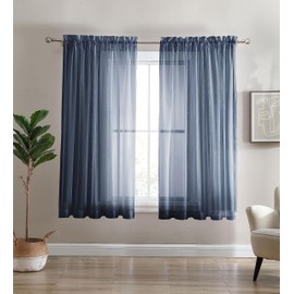 Cathay Home 2 Panels Sheer Rod Pocket Voile Curtains/Drapes/Window Treatment Set for Living Room/Bedroom (59-inch Wide by 63-inch Long, Navy)
