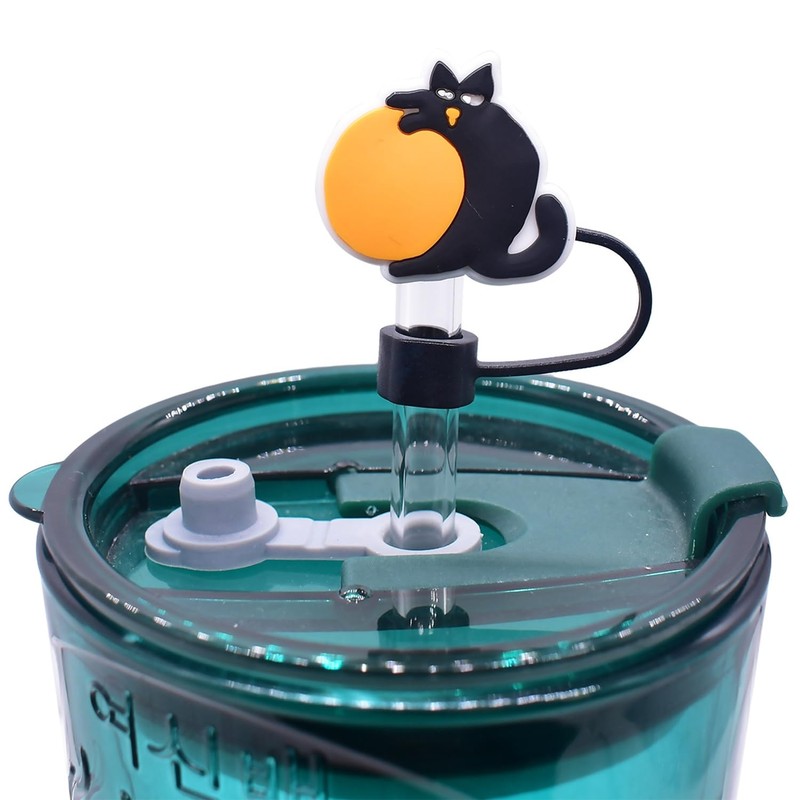 8 Pack Black Cat Straw Cover Toppers, Silicone Reusable Straw