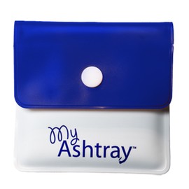 Portable Pocket Ashtray - Smell Proof PVC Small Plastic Wallets with Sturdy Plastic Button, Fireproof Lining, Aluminium Foil, Thermal Foam - Plastic Purse, Blue & White Singles Pack