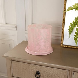 QVC HomeWorx by Slatkin + Co. Printed Toile Glass & Ceramic Hurricane - Color: Pink