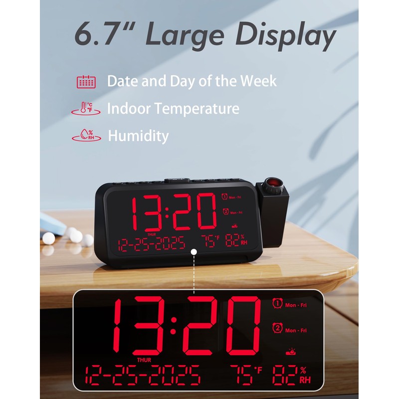 Roxicosly Projection Alarm Clock for Bedroom Ceiling, 118 dB Super
