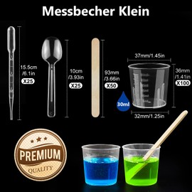 REJOECE 100 Pack Measuring Cups 60ml, Plastic Mixing Cup Measuring Cups, Transparent Scale Cups, Reusable Mixing Cup, 50 Pack Mixing Sticks Labs Graduated Beakers Baking Cooking Home Lab Measure Tool