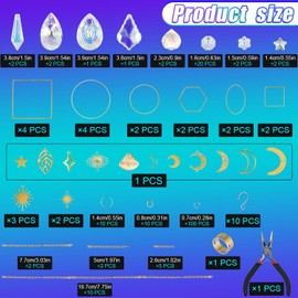 Pack of 200 Sun Catchers Craft Set, Many Styles DIY Light Catcher Craft Set with Hooks, Chains, Embellishments, Pendants, Hanging Prism Crystals Decoration for Windows, Garden (Gold)