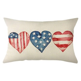 Ogiselestyle 4th of July Love Hearts Throw Pillow Cover, 12 x 20 Inch Independence Memorial Day Cushion Case for Sofa Couch