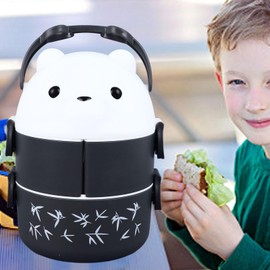 Fiambrera Bento, Contenedor De Almuerzo Con Aislamiento Térmico, Tapa Hermética, Forma De Oso, Para Adultos, Adolescentes, Material PP, Con Asa, Escuela, Trabajo, Camping (Gris)