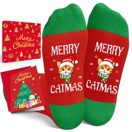 HAPPYPOP Christmas Gifts Stocking Socks for Boys Girls - Christmas Cat Socks for Kids, Includes Envelope and Greeting Card 2-3 Years