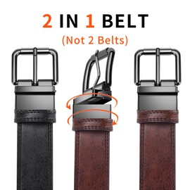 MACBORO Men's Reversible Leather Belt Black Brown Two-in-One with Roller Buckle 35mm